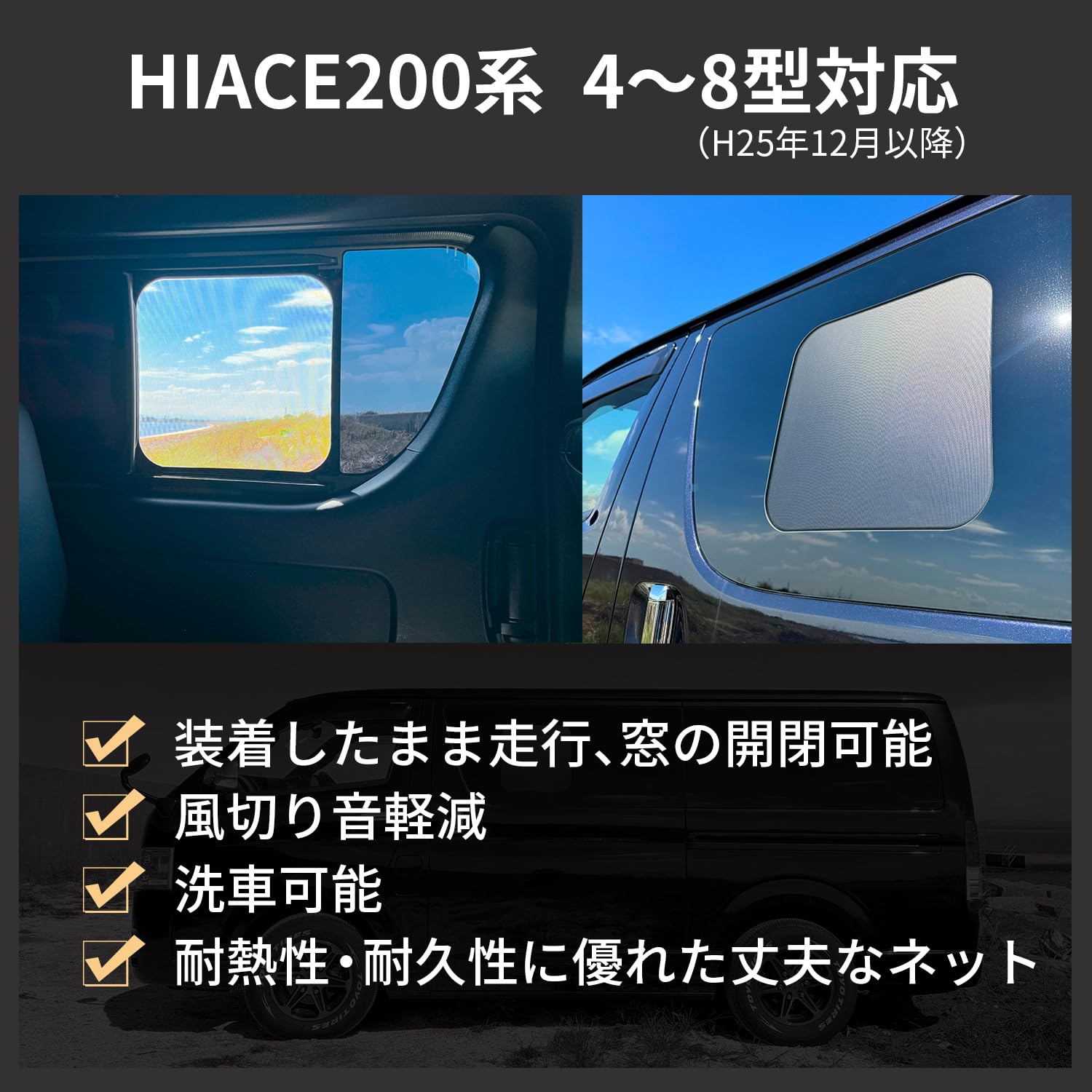 Amazon.co.jp: GRANDOOR ハイエース小窓用網戸 2枚 200系 4型 5型 6型